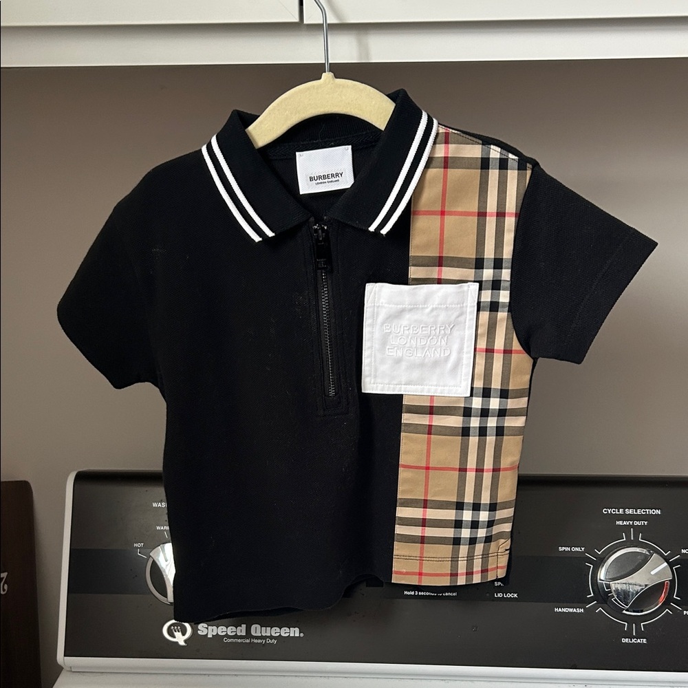 Burberry Kids Polo with Check Pattern and Black
